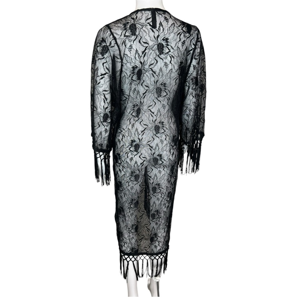 Disturbia Black Kimono Lace Maxi Snake Shaw XS - Picture 4 of 6